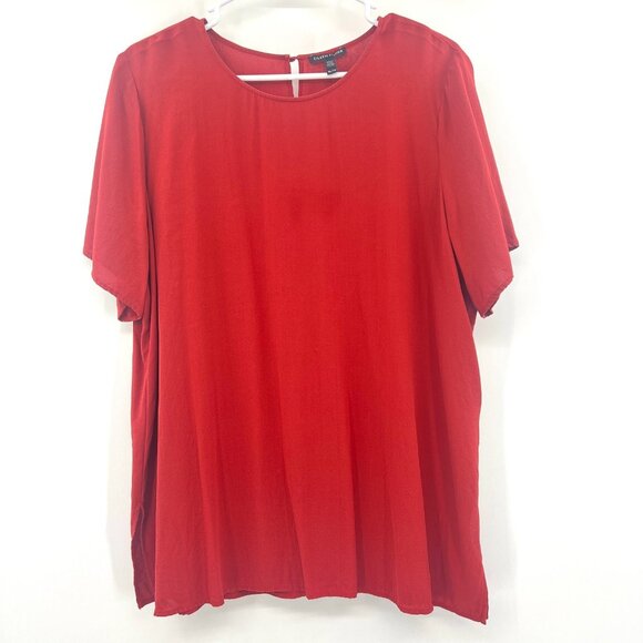 Eileen Fisher 100% Silk Red Short Sleeve Blouse Women's XL - Picture 1 of 4